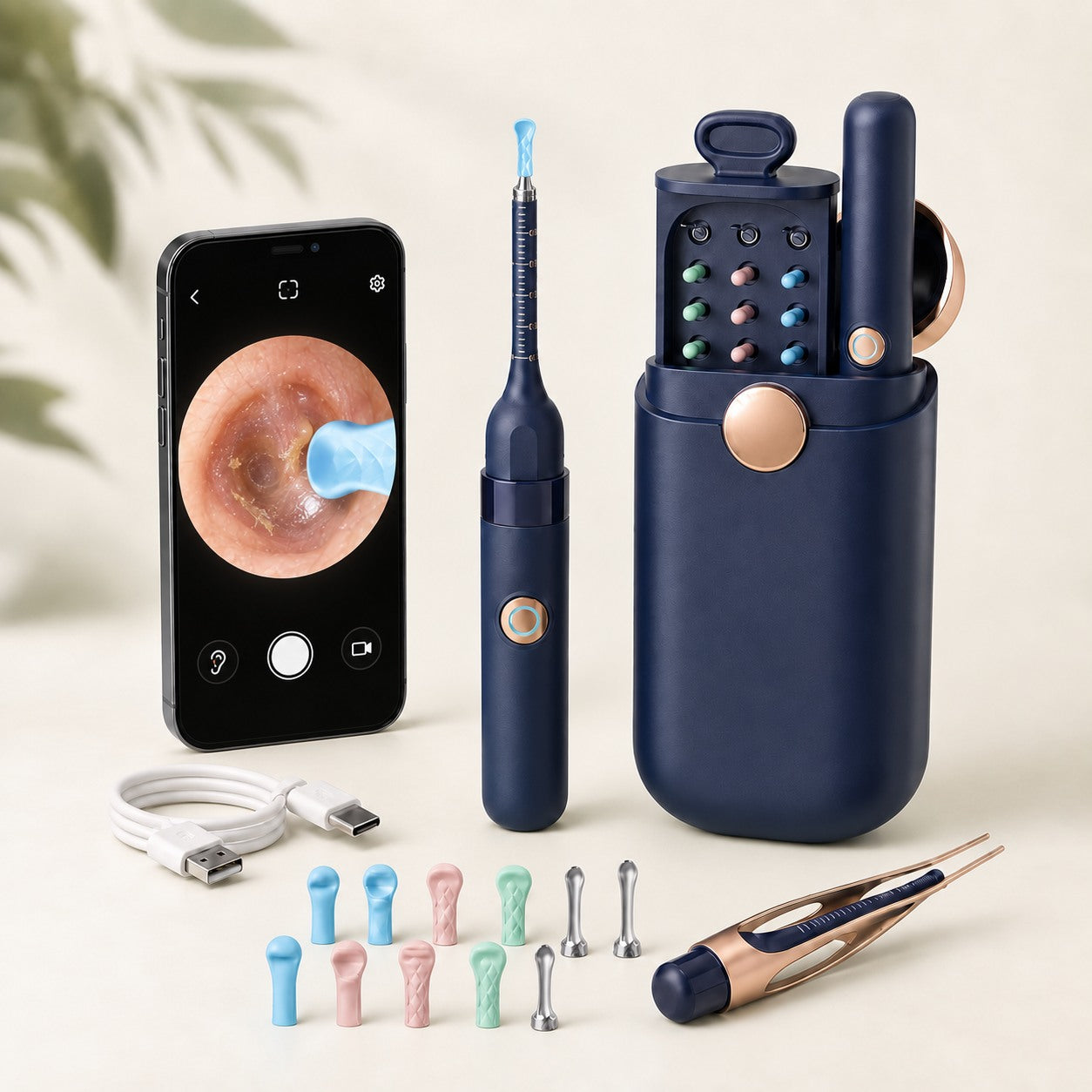 ערכת ZIVLO EarVision לצד טלפון עם ממשק מצלמה ותצוגת פנים האוזן